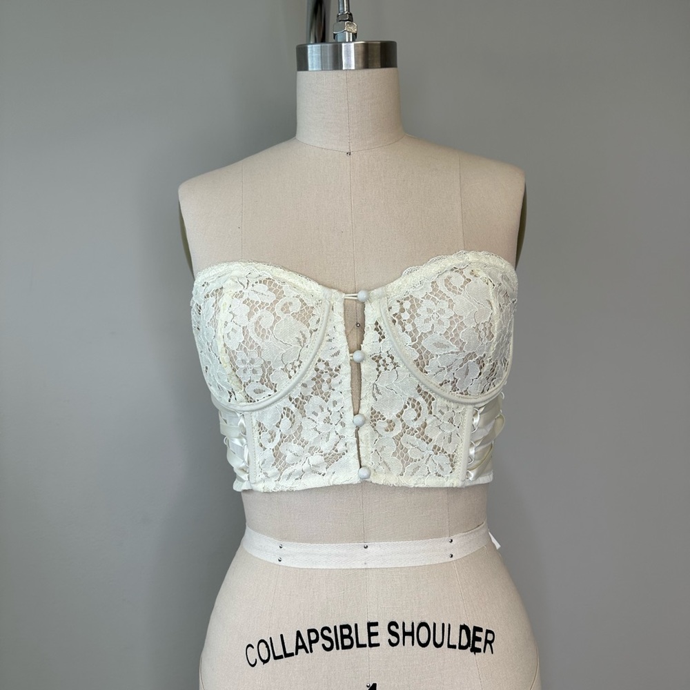 Pretty Little Thing Cream Sheer Lace Strapless Corset